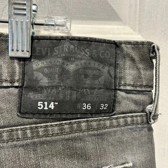 Levis 514 Jeans Mens Size 36x31 (36x32 Tag) Gray Straight Leg Denim Pants - Picture 7 of 9